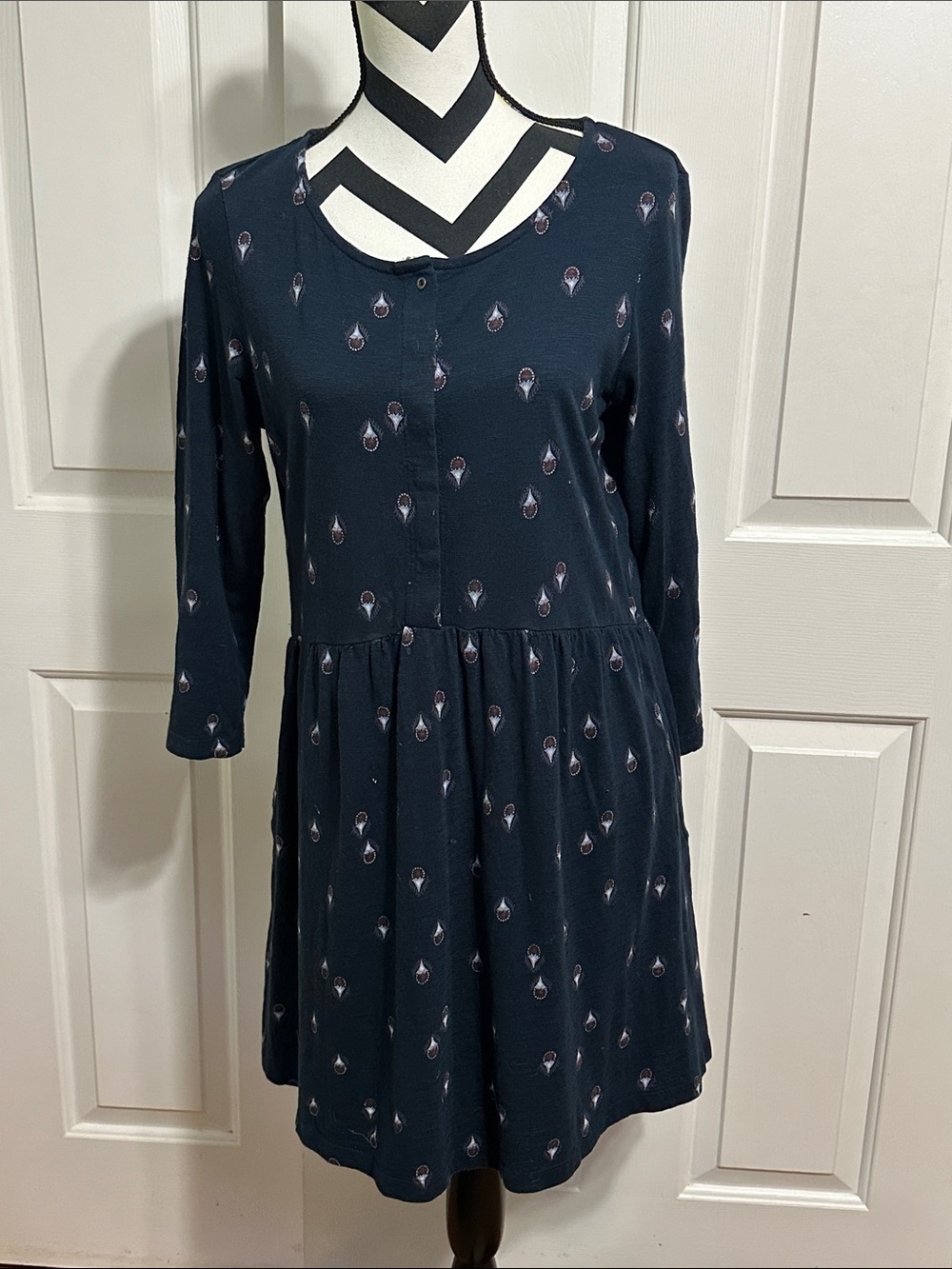 FatFace Navy Printed Teardrop Day Dress